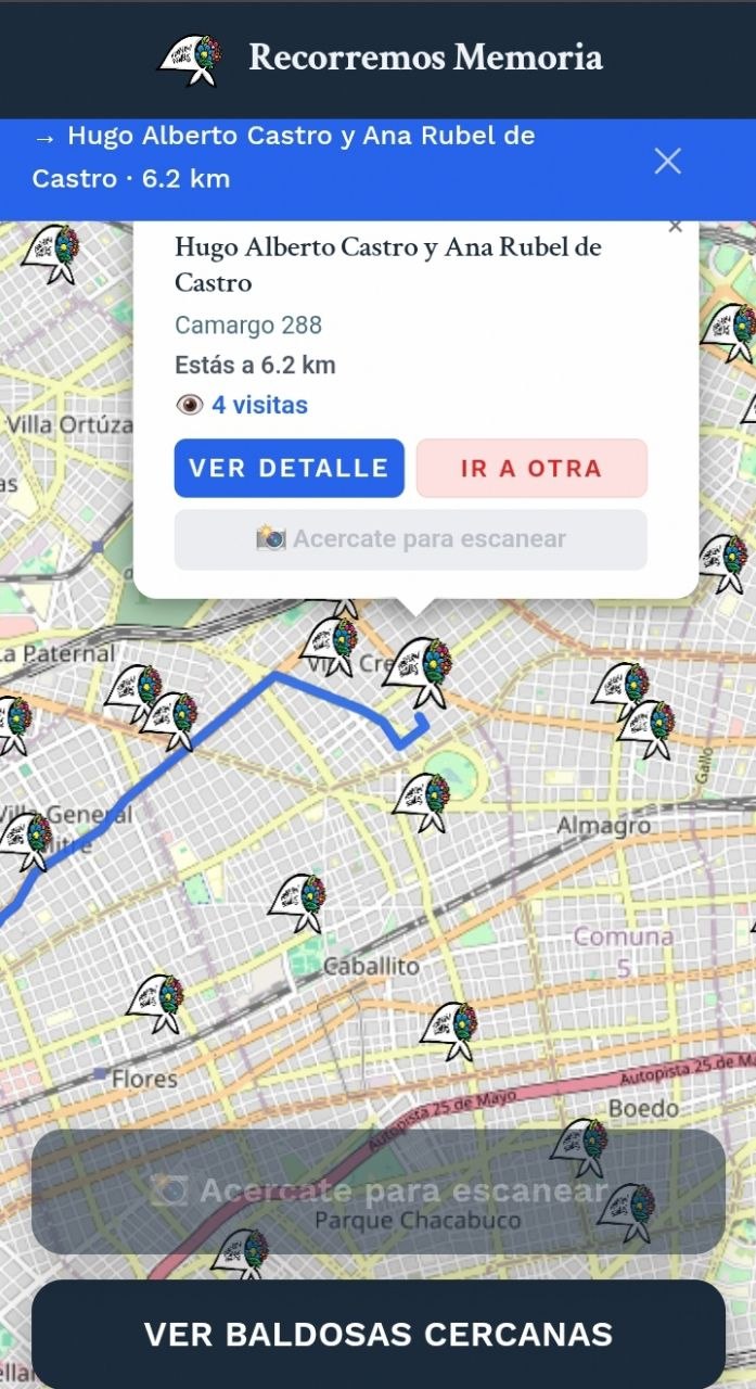 Mapa con baldosas y opción de cómo ir