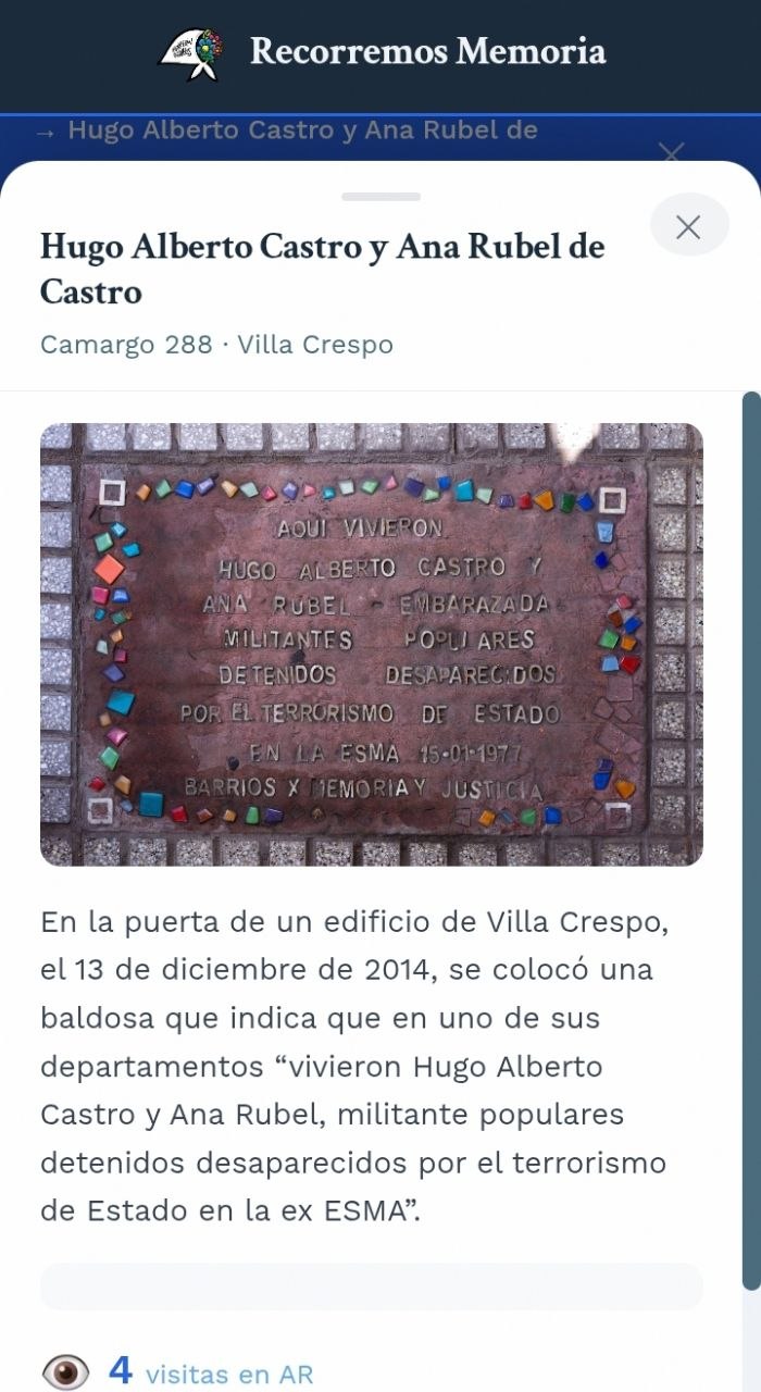 Vista de detalle de una baldosa con información histórica